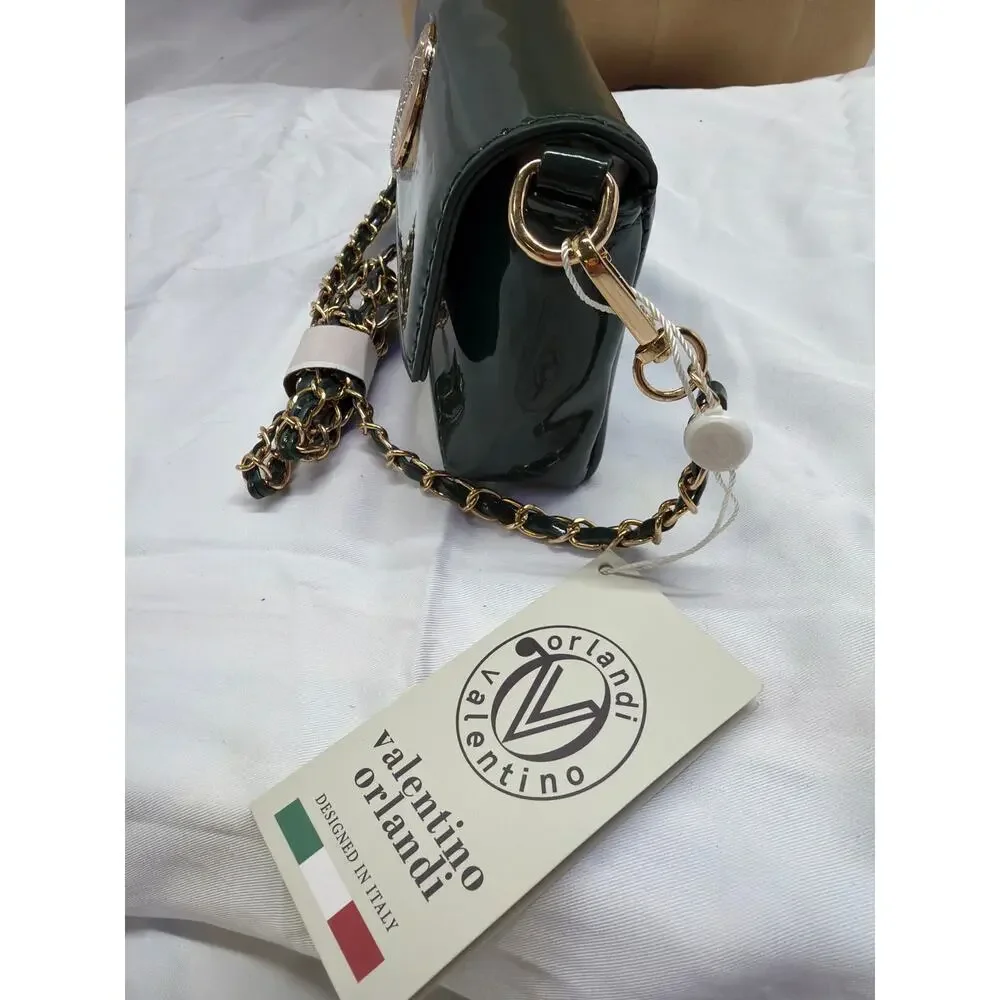 NWT Valentino Orlandi Green Patent Leather Convertible Bag / Clutch Italy